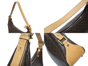 CELINE セリーヌ マカダム柄 ホーボー ワンショルダーバッグ PVC レザー ブラウン ロゴ 総柄 ゴールド金具 美品 中古 4b005290