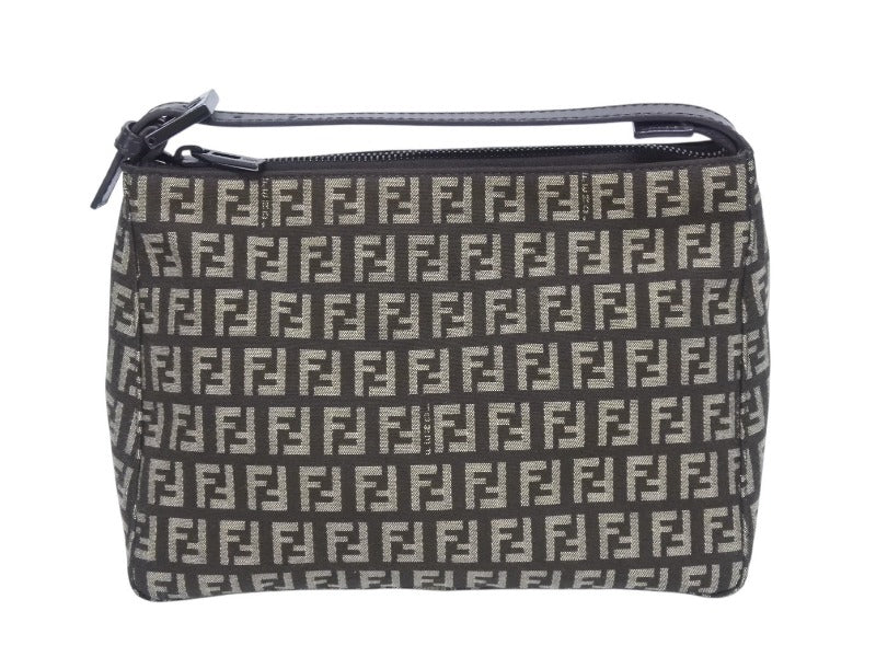 極美品 FENDI フェンディ ハンドバッグ 8N0005 ズッキーノ柄 キャンバス レザー ブラウン ブラック金具 中古 4b005292