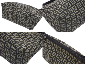 極美品 FENDI フェンディ ハンドバッグ 8N0005 ズッキーノ柄 キャンバス レザー ブラウン ブラック金具 中古 4b005292