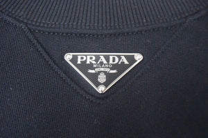 極美品 PRADA プラダ トライアングルロゴ スウェット トレーナー 長袖 ラフ期 ICタグ コットン ブラック シルバー金具 サイズL 中古