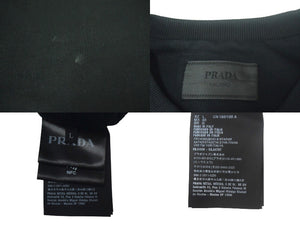 極美品 PRADA プラダ トライアングルロゴ スウェット トレーナー 長袖 ラフ期 ICタグ コットン ブラック シルバー金具 サイズL 中古