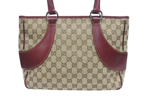 美品 GUCCI グッチ ワンショルダーバッグ ハンドバッグ 113011 GGキャンバス レザー ベージュ ブラウン ゴールド金具 中古 4b005295