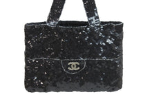Load image into Gallery viewer, CHANEL シャネル ハンドバッグ ココマーク 5番台 1998年 スパンコール ラインストーン ブラック シルバー金具 美品 中古 52983