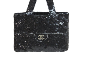 CHANEL シャネル ハンドバッグ ココマーク 5番台 1998年 スパンコール ラインストーン ブラック シルバー金具 美品 中古 52983