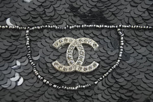 CHANEL シャネル ハンドバッグ ココマーク 5番台 1998年 スパンコール ラインストーン ブラック シルバー金具 美品 中古 52983