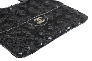 CHANEL シャネル ハンドバッグ ココマーク 5番台 1998年 スパンコール ラインストーン ブラック シルバー金具 美品 中古 52983