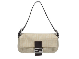 極美品 FENDI フェンディ マンマバケット ワンショルダーバッグ 26424 ズッカ柄 キャンバス レザー ベージュ シルバー金具 中古 4b005302