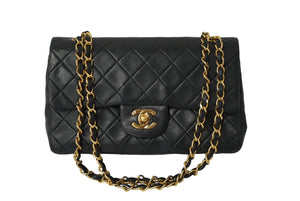 CHANEL シャネル マトラッセWフラップチェーンショルダーバッグ 1番台 ラムスキン 23cm ブラック ゴールド金具 53189