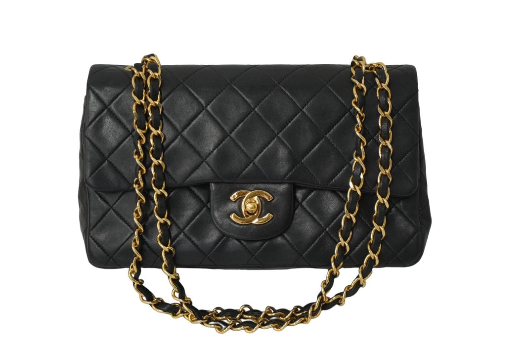 CHANEL シャネル マトラッセWフラップチェーンショルダーバッグ 1番台 ラムスキン 23cm ブラック ゴールド金具 53189