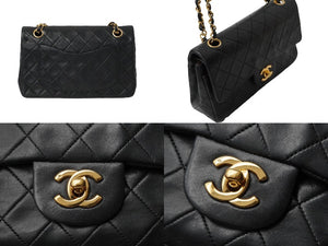 CHANEL シャネル マトラッセWフラップチェーンショルダーバッグ 1番台 ラムスキン 23cm ブラック ゴールド金具 53189