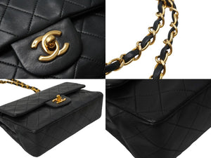 CHANEL シャネル マトラッセWフラップチェーンショルダーバッグ 1番台 ラムスキン 23cm ブラック ゴールド金具 53189