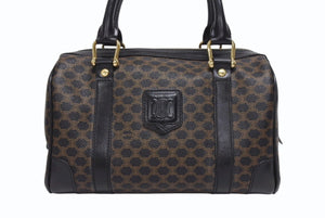 CELINE セリーヌ ハンドバッグ MC98/2 マカダム柄 PVC レザー ブラウン ブラック イタリア製 ゴールド金具 総柄 美品 中古 4b005320