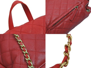極美品 CHANEL シャネル キャビアスキン マトラッセ CCフィリグリー バックパック 25番台 レッド ゴールド金具 中古 53200