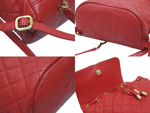 極美品 CHANEL シャネル キャビアスキン マトラッセ CCフィリグリー バックパック 25番台 レッド ゴールド金具 中古 53200