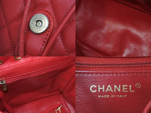 極美品 CHANEL シャネル キャビアスキン マトラッセ CCフィリグリー バックパック 25番台 レッド ゴールド金具 中古 53200