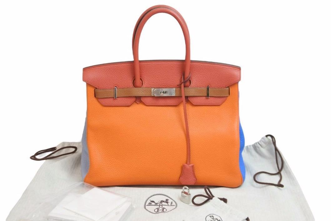 極美品 エルメス バーキン 35 アルルカン トリヨン オレンジ エタン サンギーヌ ゴールド ブルーイドラ □Q刻 中古 53267
