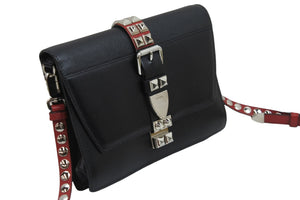 PRADA プラダショルダーバッグ エレクトラ スタッズ クロスボディバッグ 1BD120 ブラック レッド シルバー金具 美品 中古 53341 