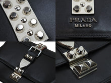 画像をギャラリービューアに読み込む, PRADA プラダショルダーバッグ エレクトラ スタッズ クロスボディバッグ 1BD120 ブラック レッド シルバー金具 美品 中古 53341 