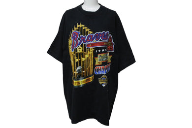 VINTAGE アトランタ ブレーブス 1995 ワールドシリーズ MLB 半袖Ｔシャツ トップス ブラック コットン 良品 中古 53461