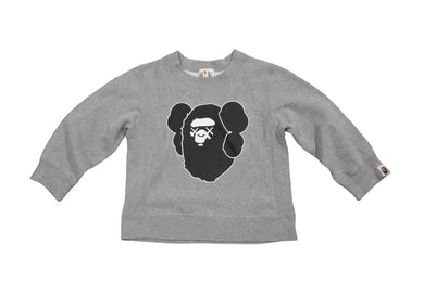 A BATHING APE アベイシングエイプ BAPE KAWS トレーナー スウェット コットン グレー ブラック サイズ100 美品 中古 53492 