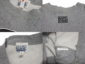 A BATHING APE アベイシングエイプ BAPE KAWS トレーナー スウェット コットン グレー ブラック サイズ100 美品 中古 53492 