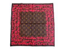 Load image into Gallery viewer, LOUIS VUITTON ルイ・ヴィトン スカーフ グラフィティ モノグラム 401910 ブラウンxピンク コットン 美品 中古 53515