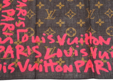 Load image into Gallery viewer, LOUIS VUITTON ルイ・ヴィトン スカーフ グラフィティ モノグラム 401910 ブラウンxピンク コットン 美品 中古 53515