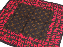 Load image into Gallery viewer, LOUIS VUITTON ルイ・ヴィトン スカーフ グラフィティ モノグラム 401910 ブラウンxピンク コットン 美品 中古 53515