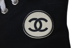 CHANEL シャネル スニーカー 001852 ココマーク ハイカットスニーカー ブラック ホワイト キャンバス サイズ37 良品 中古 53532