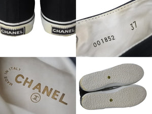 CHANEL シャネル スニーカー 001852 ココマーク ハイカットスニーカー ブラック ホワイト キャンバス サイズ37 良品 中古 53532