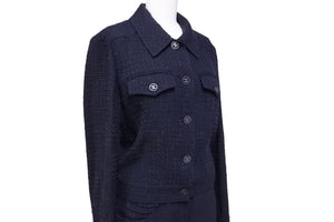 CHANEL シャネル セットアップ ジャケット スカート ココマーク 01P P17609 P17612 ネイビー ツイード 美品 中古 53593