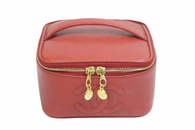 CHANEL シャネル デカココ ヴァニティ バッグ 4番台 レッド ココマーク ロゴ キャビアスキン ハンドバッグ 美品 中古 53661