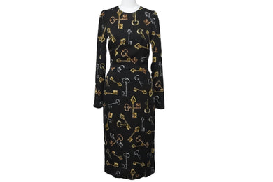 DOLCE&GABBANA ドルチェアンドガッバーナ ドレス 鍵柄 イタリア製 シルク エラスタン ブラック サイズ36 美品 中古 53609