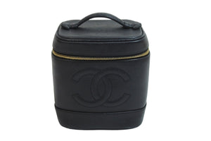 CHANEL シャネル ココマーク バニティバッグ 縦型 ハンドバッグ キャビアスキン ブラック ゴールド金具 美品 中古 53639