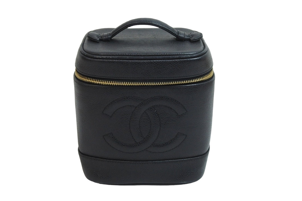 CHANEL シャネル ココマーク バニティバッグ 縦型 ハンドバッグ キャビアスキン ブラック ゴールド金具 美品 中古 53639
