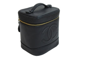 CHANEL シャネル ココマーク バニティバッグ 縦型 ハンドバッグ キャビアスキン ブラック ゴールド金具 美品 中古 53639