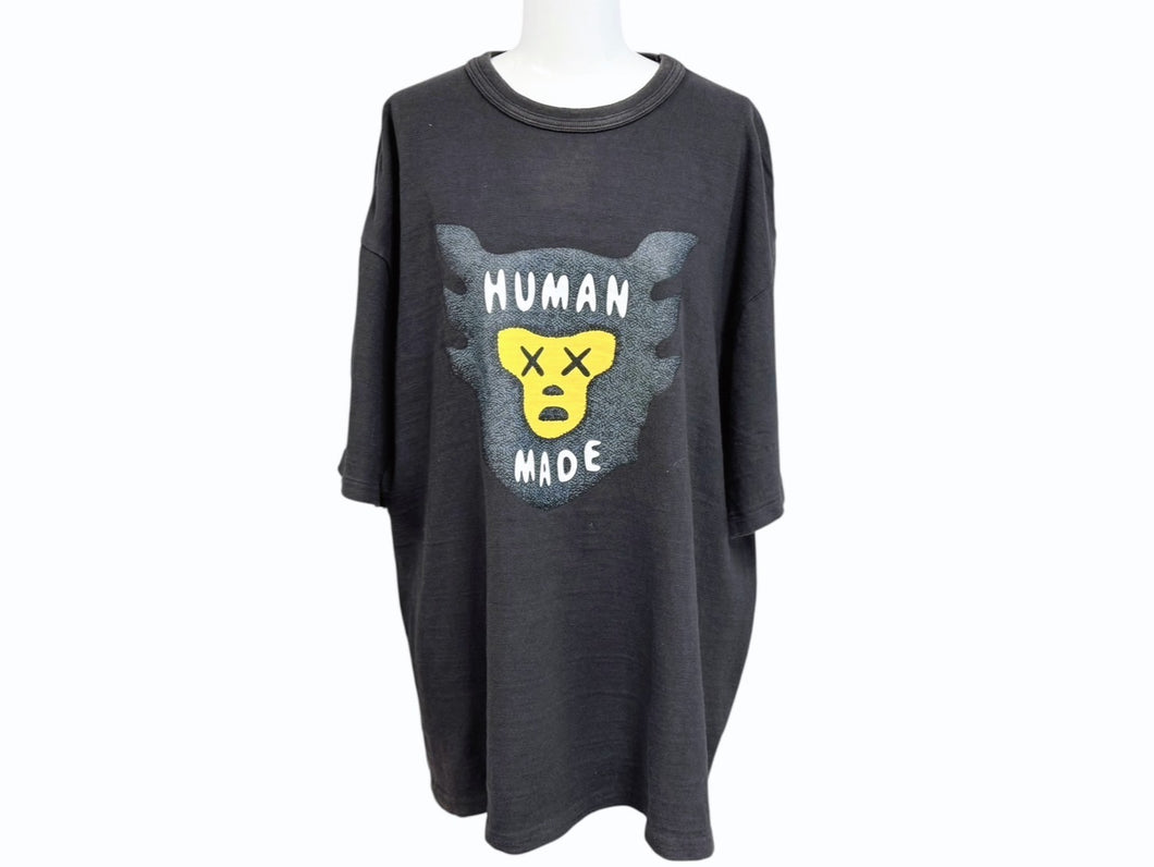 HUMAN MADE x KAWS ヒューマンメイド カウズ 21SS フェイスロゴ T-SHIRT 日本製 コットン ブラック サイズ2XL 美品 中古 4b005364