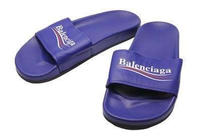 BALENCIAGA バレンシアガ エンボスロゴ レザー サンダル ブルー 青 シューズ 506351 サイズ40 美品 中古 53734