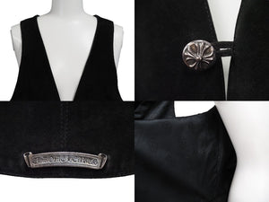CHROME HEARTS クロムハーツ スウェード ベスト クロスボールボタン ブラック シルバー925 ロゴ サイズS 美品 中古 53770