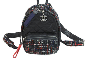 極美品 CHANEL シャネル リュック バックパック ココマーク 24番台 ナイロン ツイード シルバー金具 中古 53895