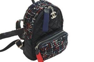 極美品 CHANEL シャネル リュック バックパック ココマーク 24番台 ナイロン ツイード シルバー金具 中古 53895