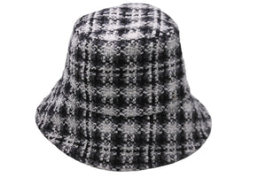 CHANEL シャネル バケットハット ココマーク チェック柄 S コットン ツイード ブラック ホワイト シルバー金具 美品 中古 53948