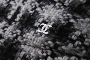 CHANEL シャネル バケットハット ココマーク チェック柄 S コットン ツイード ブラック ホワイト シルバー金具 美品 中古 53948