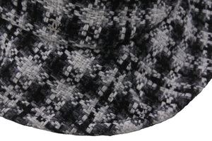 CHANEL シャネル バケットハット ココマーク チェック柄 S コットン ツイード ブラック ホワイト シルバー金具 美品 中古 53948