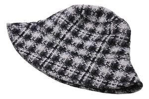 CHANEL シャネル バケットハット ココマーク チェック柄 S コットン ツイード ブラック ホワイト シルバー金具 美品 中古 53948