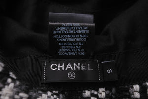 CHANEL シャネル バケットハット ココマーク チェック柄 S コットン ツイード ブラック ホワイト シルバー金具 美品 中古 53948