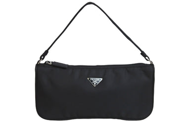 極美品 PRADA プラダ ショルダーバッグ トライアングルロゴ MV633 ナイロン ブラック シルバー金具 中古 54107