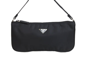 極美品 PRADA プラダ ショルダーバッグ トライアングルロゴ MV633 ナイロン ブラック シルバー金具 中古 54107