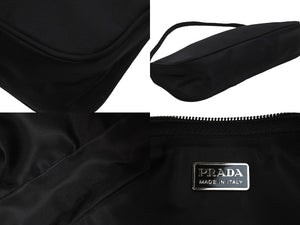 極美品 PRADA プラダ ショルダーバッグ トライアングルロゴ MV633 ナイロン ブラック シルバー金具 中古 54107