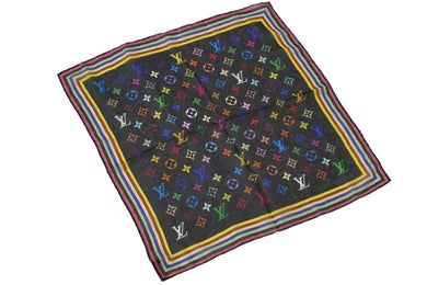 LOUIS VUITTON ルイヴィトン スカーフ 村上隆 ブラック マルチカラー M71916 シルク イタリア 製美品 中古 54196